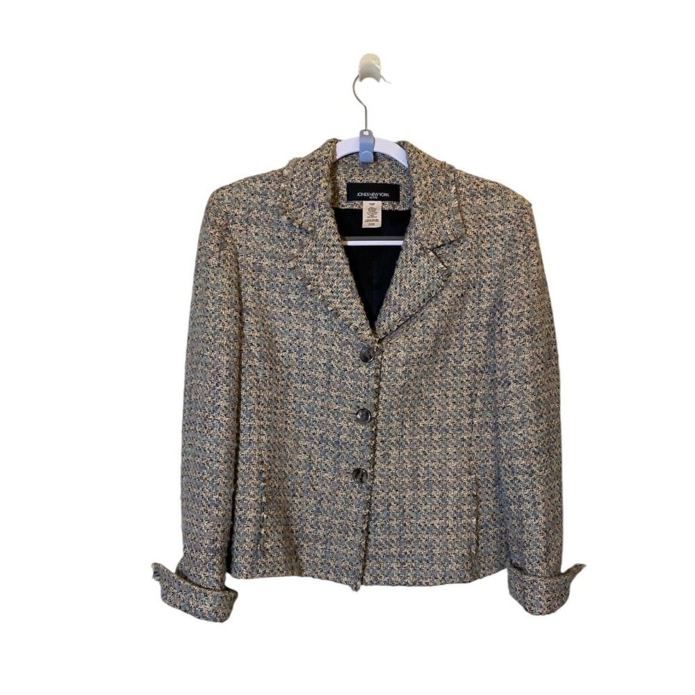 Jones New York Petite Neutral Tweed Cotton Wool Blend Jacket Sweater 12P Deckle